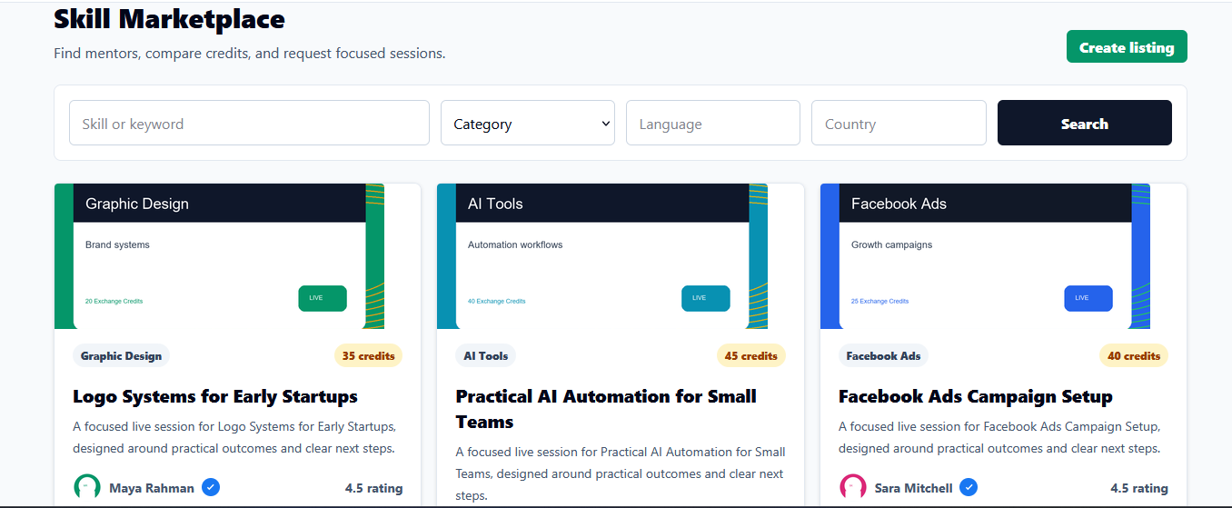 Featured skills marketplace