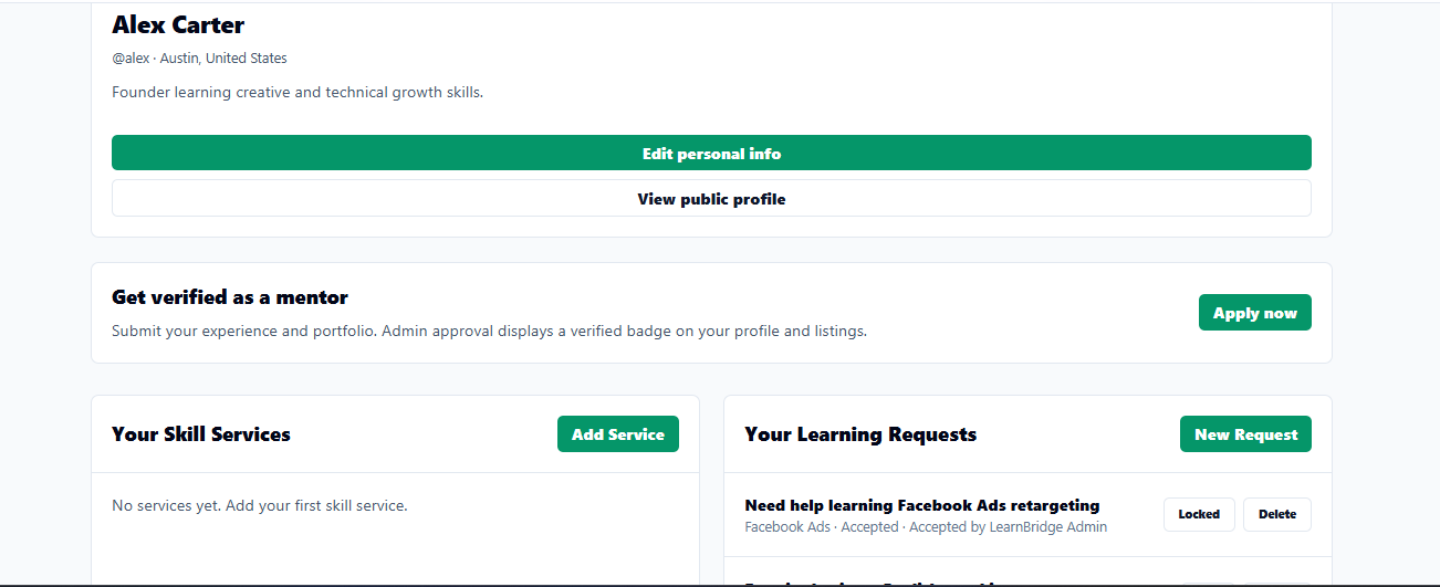 LearnBridge user dashboard